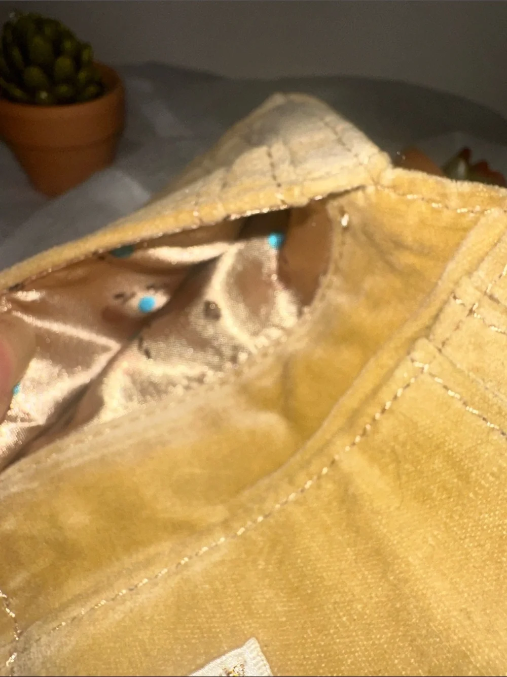 Vintage American Eagle Quilted Mustard Velvet Trifold Wallet Y2K